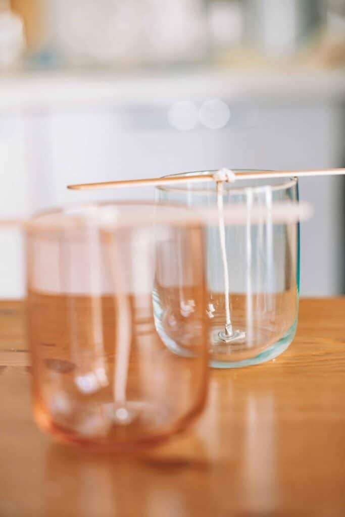 Candle wick inside of glass jar