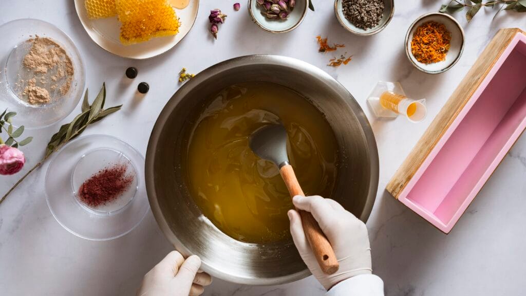 Soap making at home flat lay