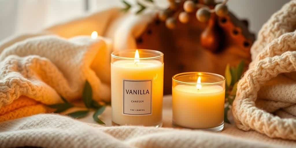 Vanilla sent candle in cozy room