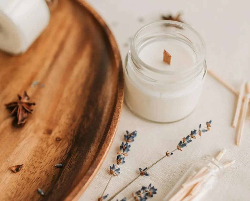 beautiful wooden wick candle